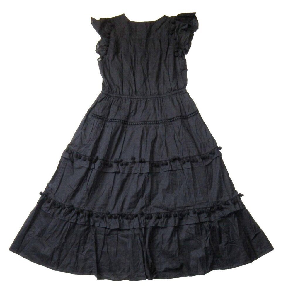 NWT J.Crew Pom-pom Midi in Black Cotton Voile Tiered Dress 6 $128 - Picture 8 of 9